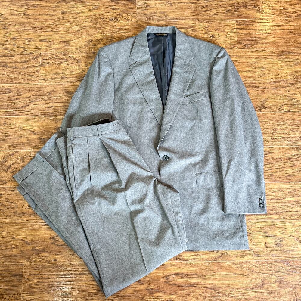 Vintage Brooks Brothers Makers USA Gray Wool Two-Piece Suit Set Size 42L 34x33
